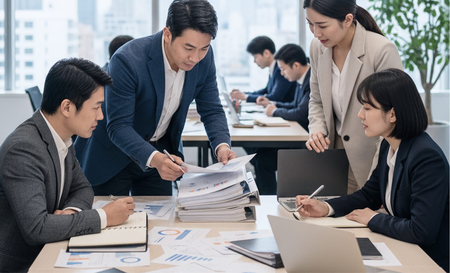 会議室で資料を確認するビジネスパーソン